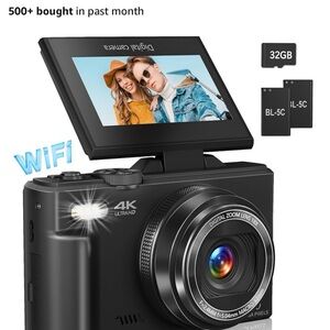 4K Ultra HD Digital Camera with Flip Screen - Black